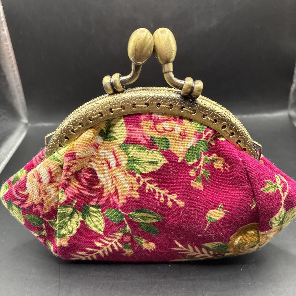 Ba2: Canvas and Embroidered Floral Coin Purse Clutch small
